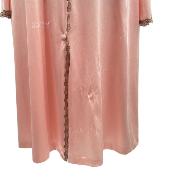 Vanity Fair Vtg 1970's Pink Whisper Lace Accent Satin Ensemble Slip & Robe Set - Picture 11 of 13